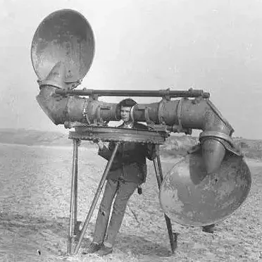 Historical acoustic aircraft-listening equipment, not a concrete mirror