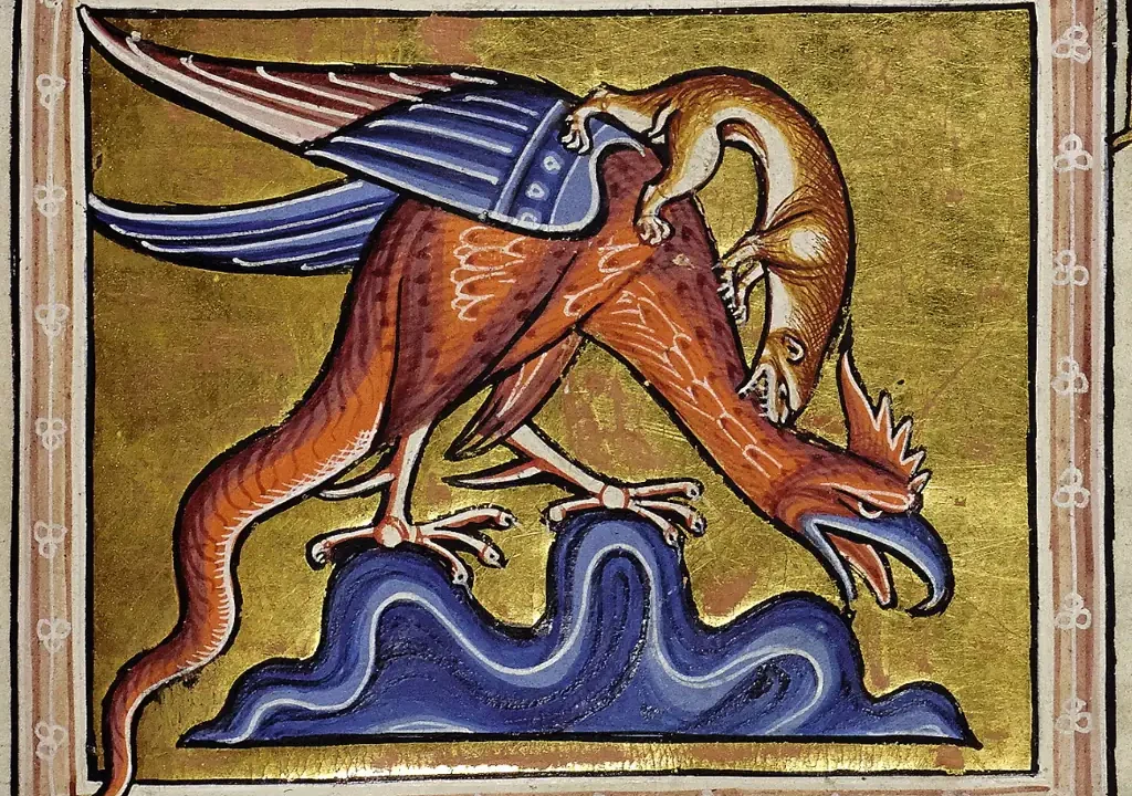 Medieval illustration of a basilisk in the Aberdeen Bestiary.