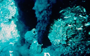 A black smoker hydrothermal vent releasing a mineral-rich plume