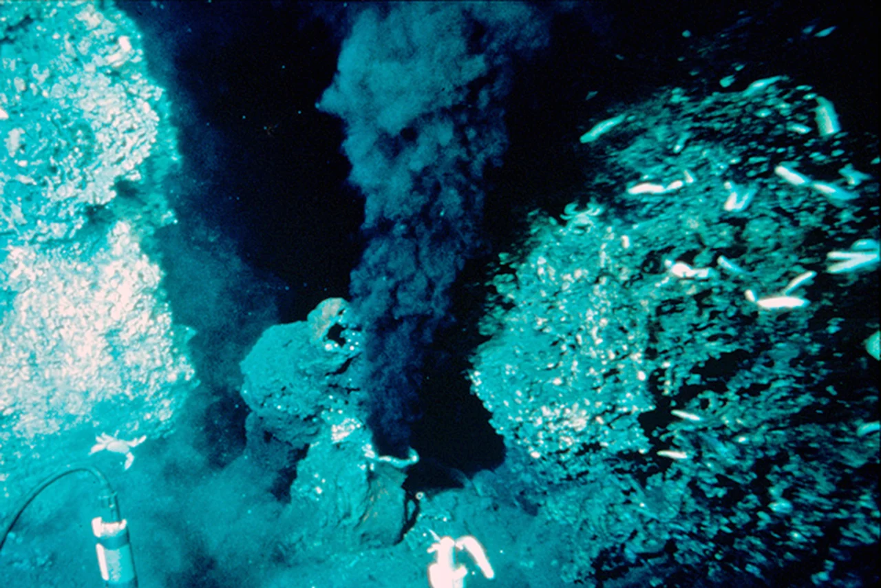 A black smoker hydrothermal vent releasing a mineral-rich plume