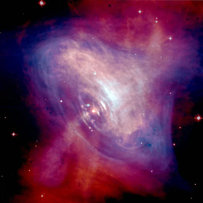 Composite optical and X-ray view of the Crab Nebula containing a pulsar