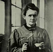 Black-and-white portrait of Marie Curie