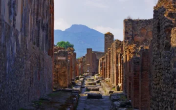 Stone street and surviving ruins at Pompeii