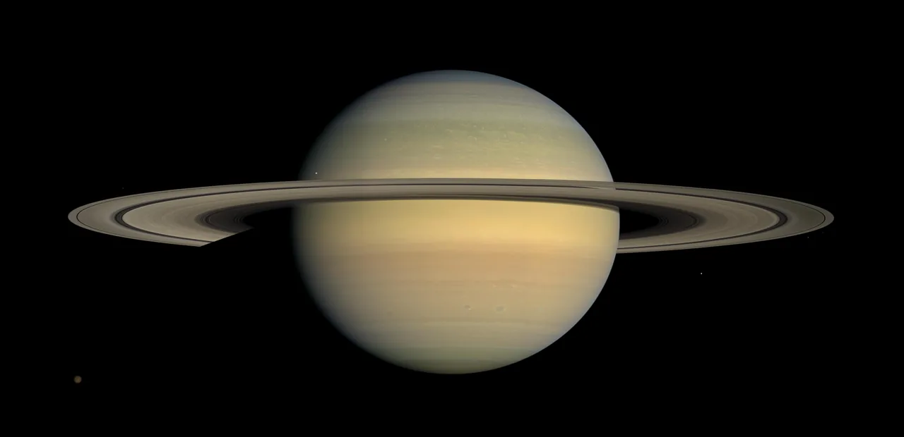 Saturn and its broad ring system in a Cassini image mosaic